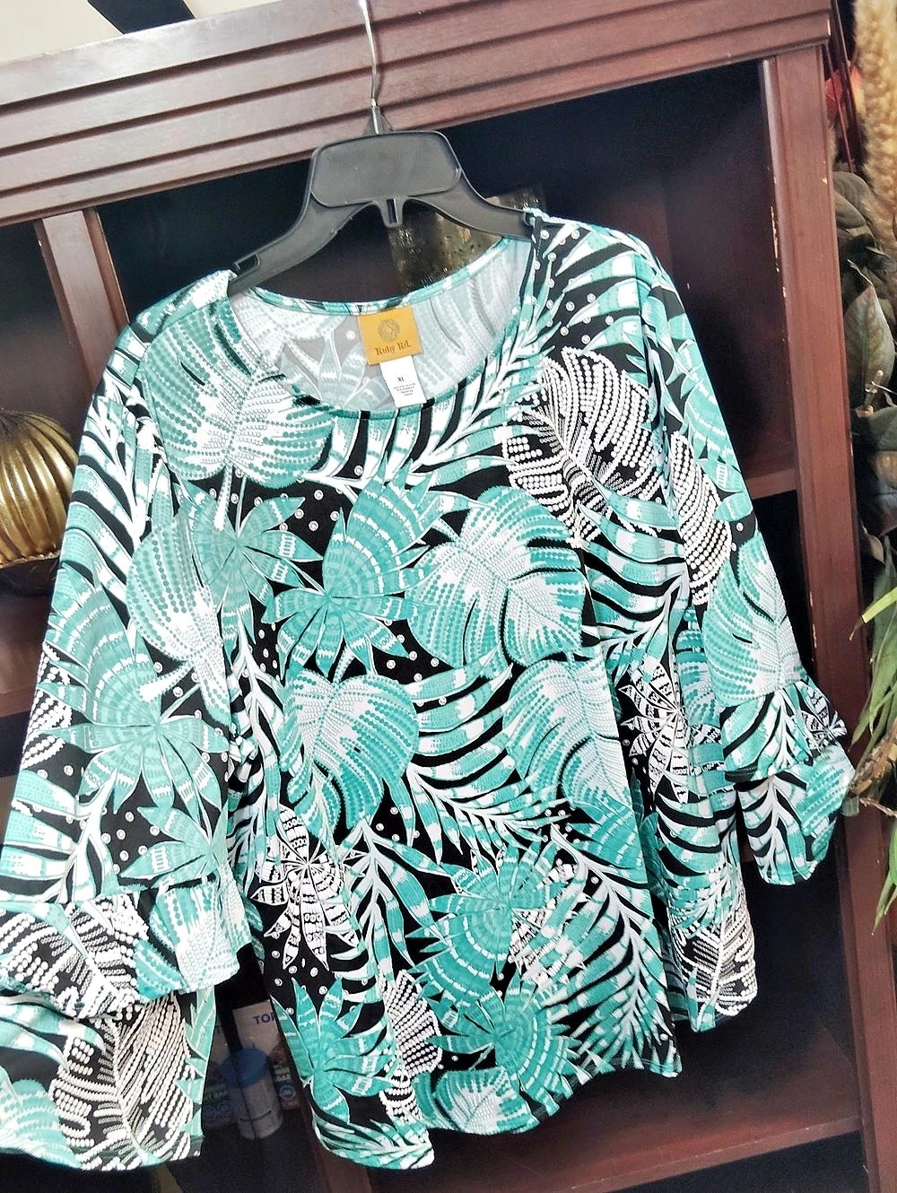 Ruby Rd. Floral Blouse in Turquoise & Black XL